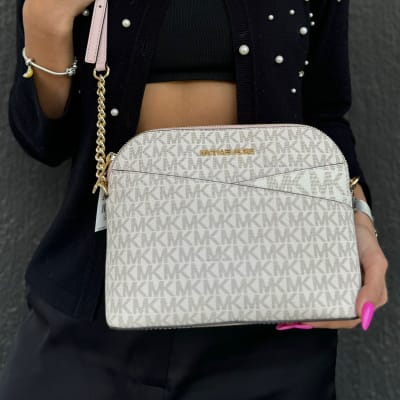 Cartera Michael Kors Crossbody Dome Xcross Cuero vainilla con rosado1