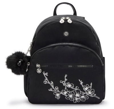Mochila Kipling Paola Flores Blancas Fondo Negro1