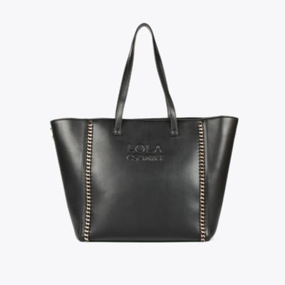 Cartera Lola Casademunt Tote con argollas en los costados Negro1