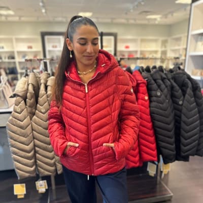 Parka Mujer Michael Kors Plumas Reversible Rojo