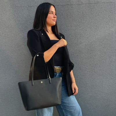 Bolso Tory Burch Tote Cuero Grande Con cierre Negro