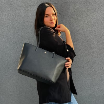 Bolso Tory Burch Tote Cuero Grande Con cierre Negro