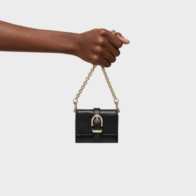 Billetera Tous Colgante con broche de cuero Negra