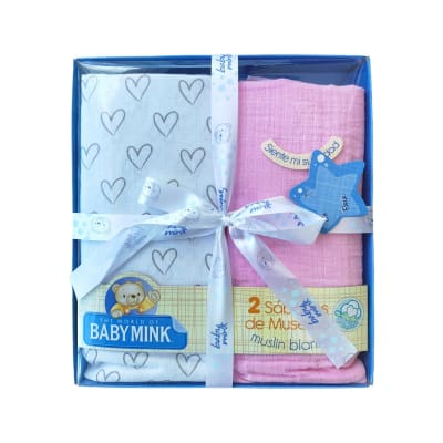 set 2 Tutos muselina Baby Mink corazones y rosado