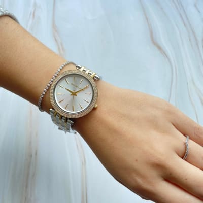 Reloj mujer Michael Kors correa metalica circunferencia circones plateado con dorado