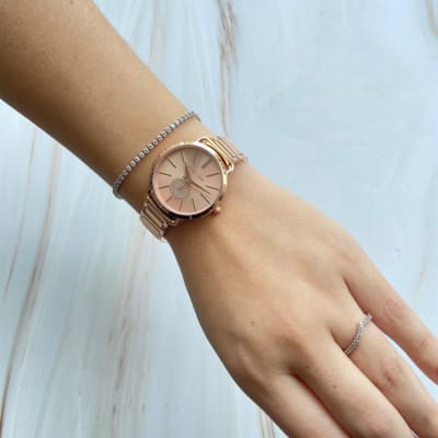 Reloj mujer Michael Kors correa metalica fondo circulo circones rose gold2
