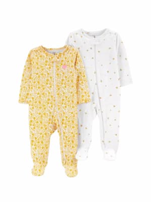Set 2 pijamas Carter´s amarillo flores y blanco abejitas