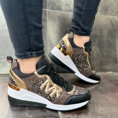 Zapatillas Michael Kors Crista negras con dorado y brillo1