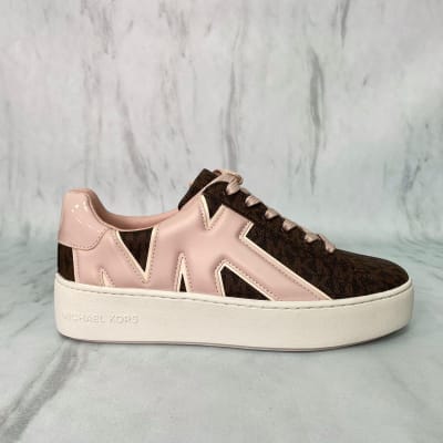 Zapatillas Michael Kors Robbie cafe letras mk rosadas1