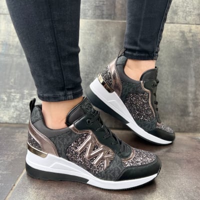 Zapatillas Michael Kors Crista negras con plateado y brillo1