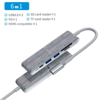 Adaptador USB C a HDMI 4K + 2 x USB3.0 + MicroSD + PD Carga + TF card, Windows, Mac OS