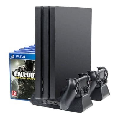 Base PS4 Slim / Pro 4 en 1 Stand, Cargador Mandos, Cooler, Portajuegos