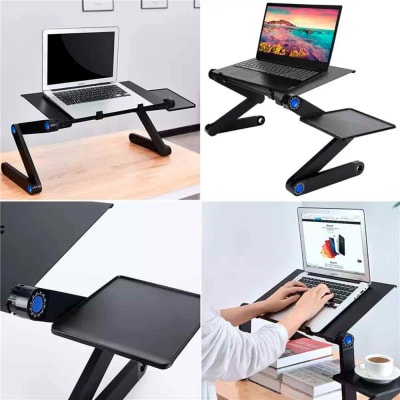 Mesa Portátil Multifuncional para Laptop y Mouse con 2 Ventiladores, Articulable, Aluminio, Negro