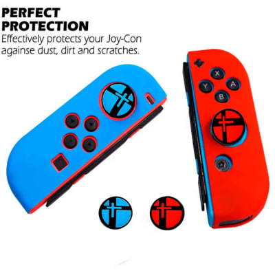 Funda para Joy Cons + 2 Grips Nintendo Switch Protector Rojo/Azul