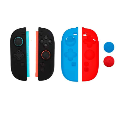 Funda para Joy Cons de Switch 2 + 02 Grips Nintendo Switch 2 Protector Rojo/Azul