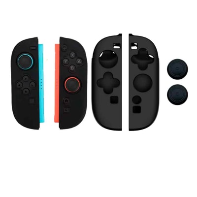 Funda para Joy Cons de Switch 2 + 02 Grips Nintendo Switch 2 Protector Negro