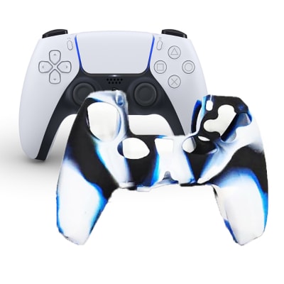 Funda para Mando PS5 Dualsense Blanco Negro Azul Flameado