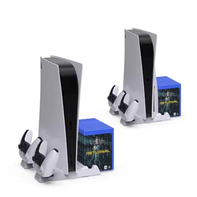 Base 4 en 1 para PS5 Slim y Clásico, Lector y Digital, Ventilador, Cargador Mandos, Portajuegos db