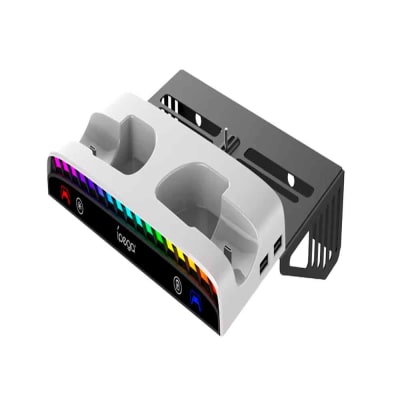 Soporte de PS5 Slim, Pro y Clásico para Pared con Cargador de Mandos, Sujetador Audífonos, 3xUSB ip