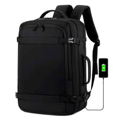 Mochila de Viaje Impermeable Ancho Ajustable Poliéster con Puerto USB Negro Mod. C