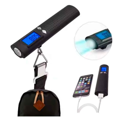 Balanza Digital Portátil 4 en 1 con Linterna, SOS, Recargable USB, Power Bank, para Viaje