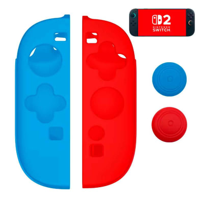 Funda para Joy Cons de Switch 2 + 02 Grips Nintendo Switch 2 Protector Rojo/Azul