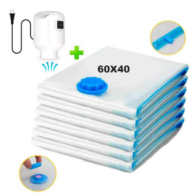 Pack 6 Bolsas de Aire al Vacío de Viaje 60x40cm + Bomba de Aire Alámbrico