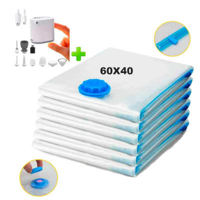 Pack 6 Bolsas de Aire al Vacío de Viaje 60x40cm + Bomba de Aire Inalámbrico