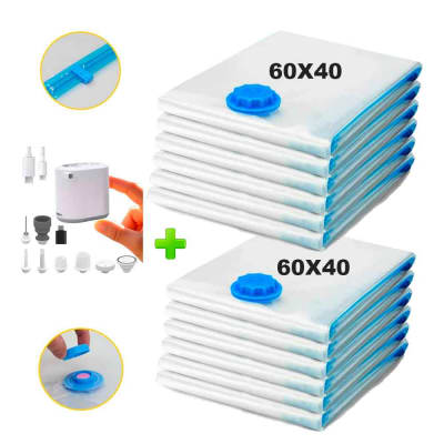 Pack 12 Bolsas de Aire al Vacío de Viaje 60x40cm + Bomba de Aire Inalámbrico
