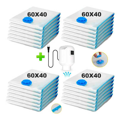 Pack 24 Bolsas de Aire al Vacío de Viaje 60x40cm + Bomba de Aire Alámbrico