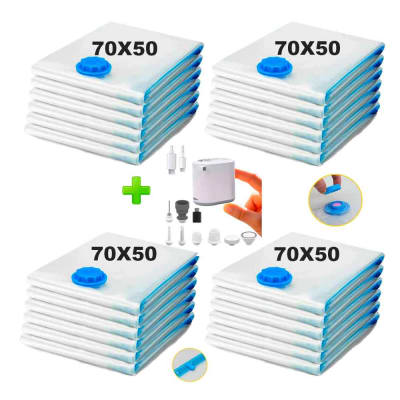 Pack 24 Bolsas de Aire al Vacío de Viaje 70x50cm + Bomba de Aire Inalámbrico
