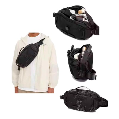 Canguro Morral Organizador de Viaje Ancho Ajustable Impermeable 32cm Negro