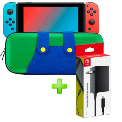 Pack Estuche Switch y Oled Luigi VerdeAzul y Cargador Original