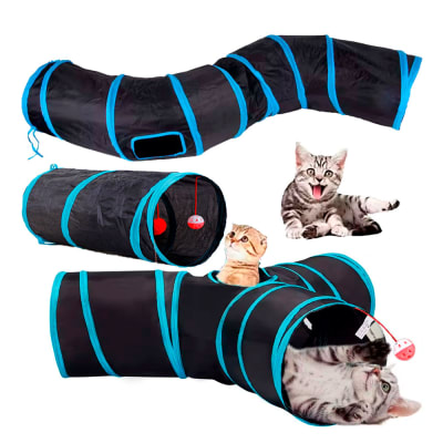 Set 3 Túnel para Gatos Polyester Plegable 120, 80, 50cm Negro/Turquesa