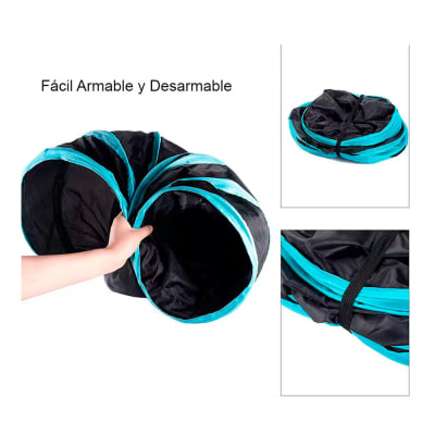 Set 3 Túnel para Gatos Polyester Plegable 120, 80, 50cm Negro/Turquesa