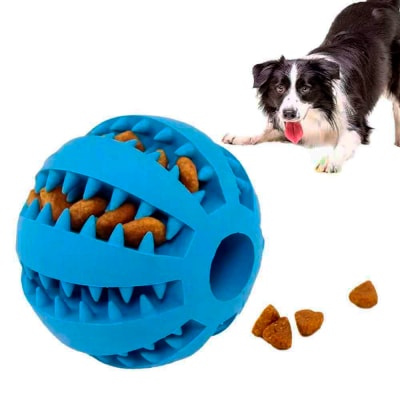 Pelota Dispensador de Comida para Perros y Gatos de Goma Azul