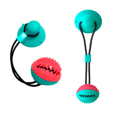 Pelota Mordedora con base para Perros, Goma Dispensador de Comida Verde/Fuxia