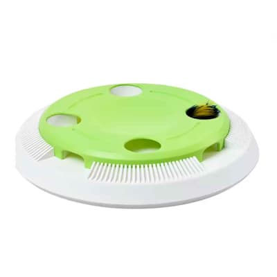 Juguete para Gatos Base Plato con Pluma Giratoria Blanco/Verde, ljq0131
