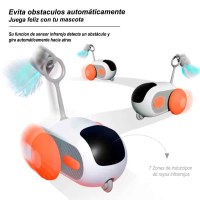 Juguete para Gatos Carro con Control Remoto Pluma, Blanco/Naranja, pgct081