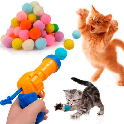 Juguete para Gatos Pistola con Pelotas de Felpa 50und