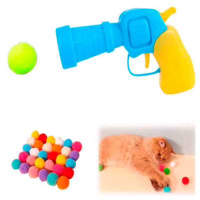 Juguete para Gatos Pistola con Pelotas de Felpa 50und