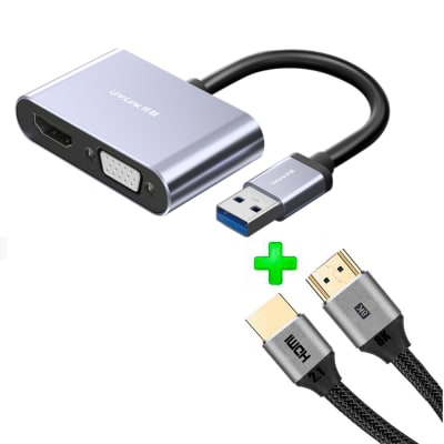 Pack Adaptador USB 3.0 a HDMI, VGA, Cable HDMI 2.1