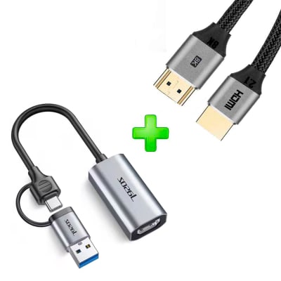 Pack Capturador de Video + Cable HDMI 2.1 FHD PC, PS5 PS4, Switch