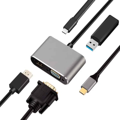Pack Adaptador 4 en 1 USB C a HDMI 4K, VGA, USB 3.0, PD Carga + Cable HDMI 2.1