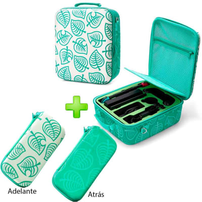 Pack Maleta para Nintendo Switch y Oled Verde Animal Crossing + Estuche Verde Oscuro/Blanco
