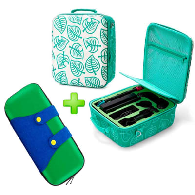 Pack Maleta para Nintendo Switch y Oled Verde Animal Crossing + Estuche Luigi Verde/Azul