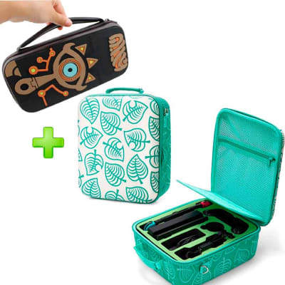 Pack Maleta para Nintendo Switch y Oled Verde Animal Crossing + Estuche Zelda Marrón