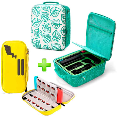 Pack Maleta para Nintendo Switch y Oled Verde Animal Crossing + Estuche Amarillo