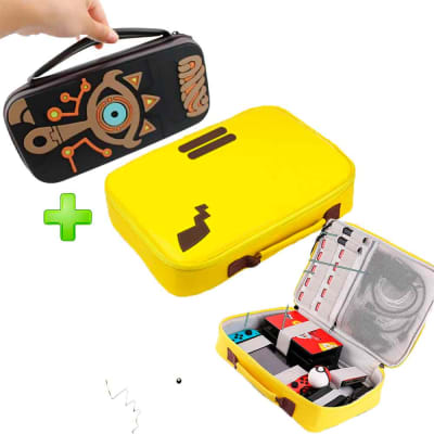 Pack Maleta para Nintendo Switch y Oled Pikachu Amarillo + Estuche Zelda Marrón