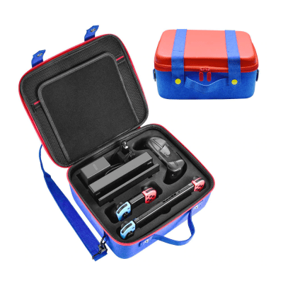 Pack Maleta para Nintendo Switch y Oled Grande Rojo con Azul + Cargador Original